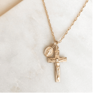Gold Crucifix and Miraculous Medal necklace
