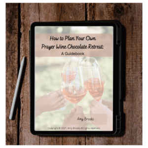 Computer Tablet showing digital guide "How To Plan Your Own Prayer Wine Chocolate Retreat"